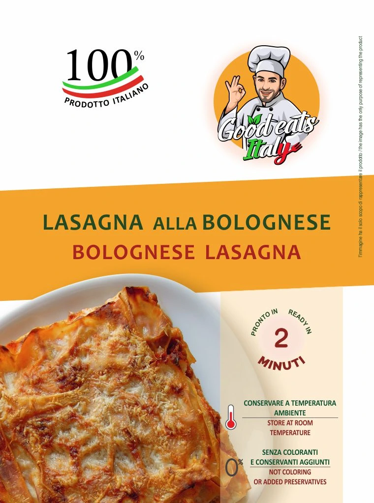 Bolognese Lasagna. ready to eat and cook under 2 minutes. Product made in Italy