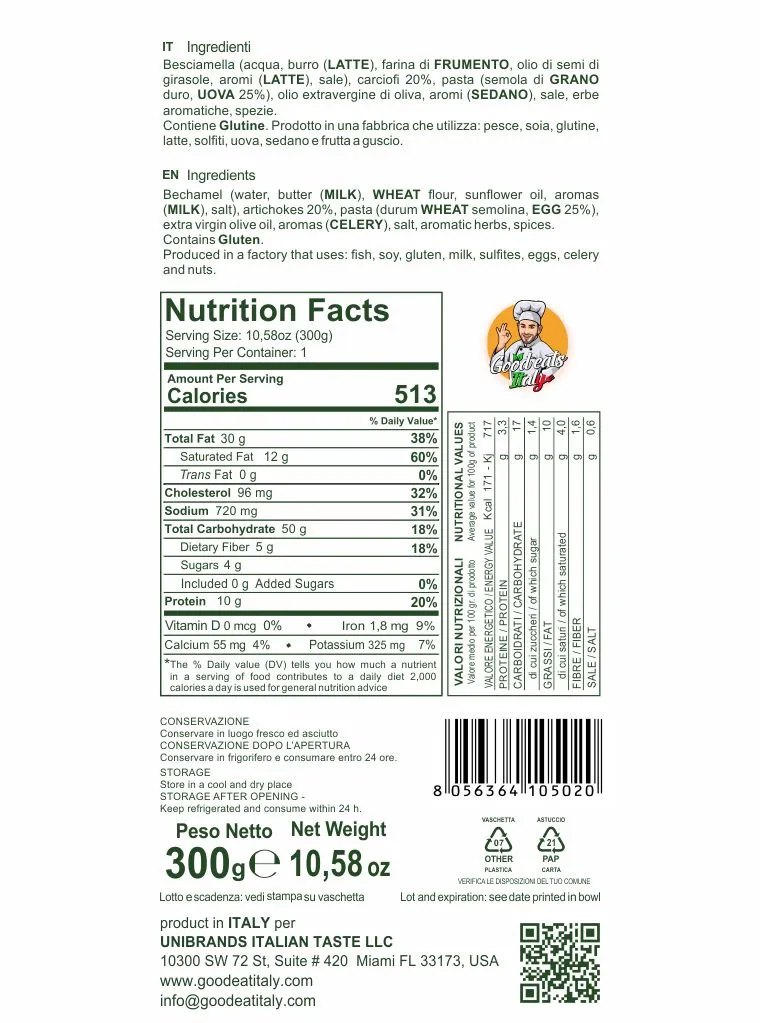 Nutrition Facts Artichokes Lasagna Good Eats Italy