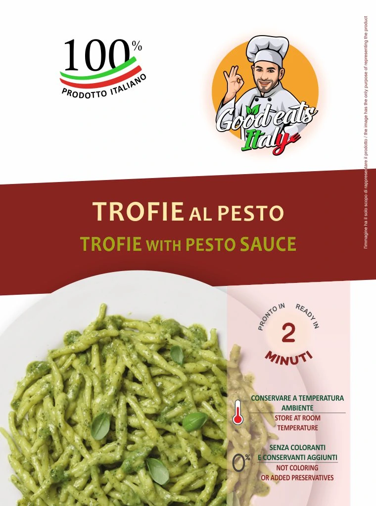 Trofie with Pesto Sauce. ready to eat and cook under 2 minutes. Product made in Italy