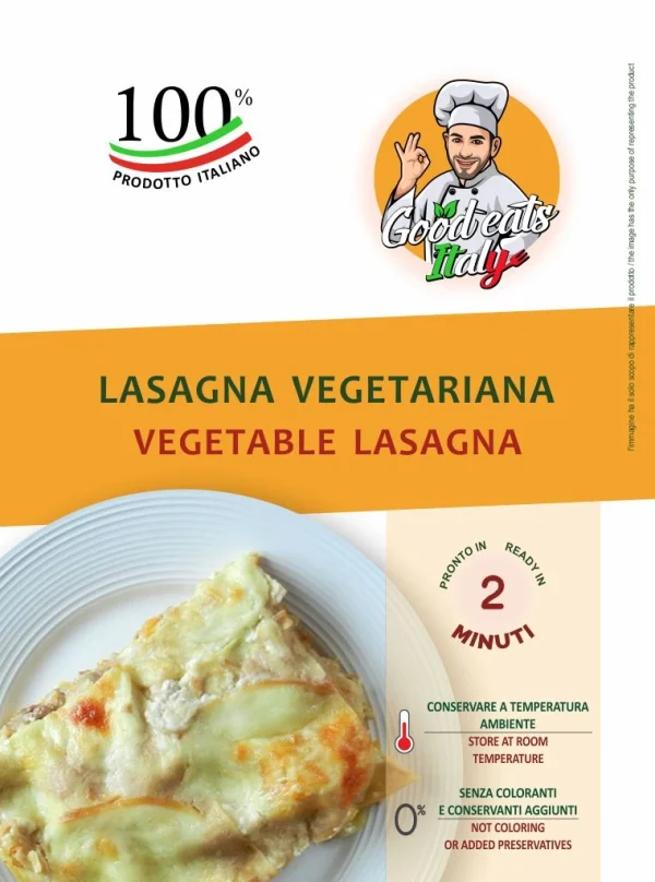 Vegetable Lasagna. ready to eat and cook under 2 minutes. Product made in Italy