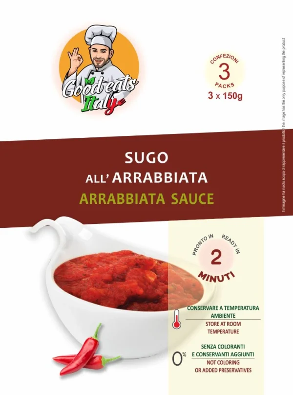 Arrabbiata Sauce. ready to eat and cook under 2 minutes. Product made in Italy