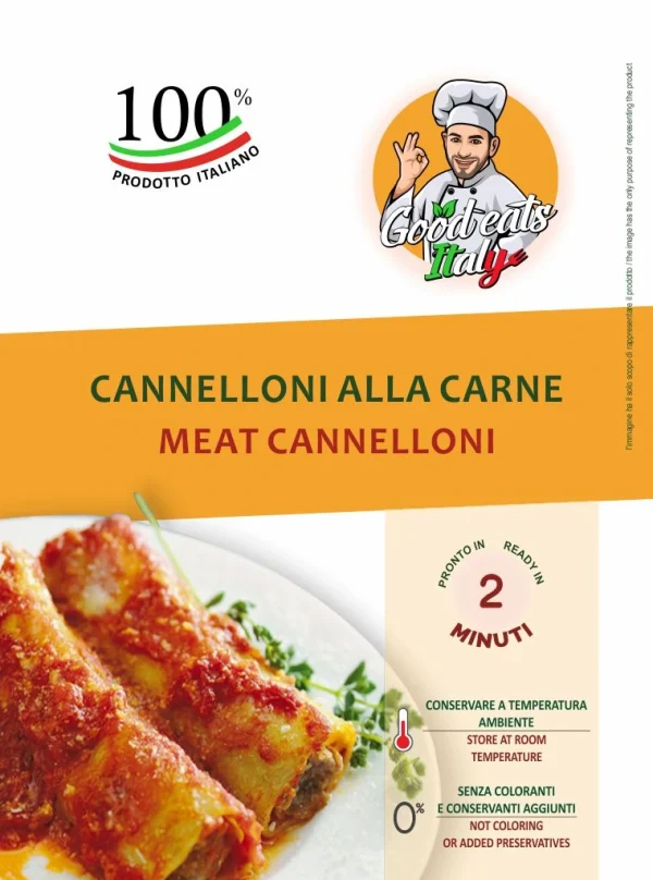 Meat Cannelloni. ready to eat and cook under 2 minutes. Product made in Italy