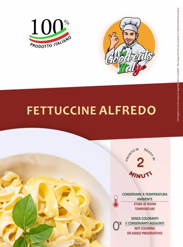 Fettuccine Alfredo ready to eat and cook under 2 minutes. Product made in Italy